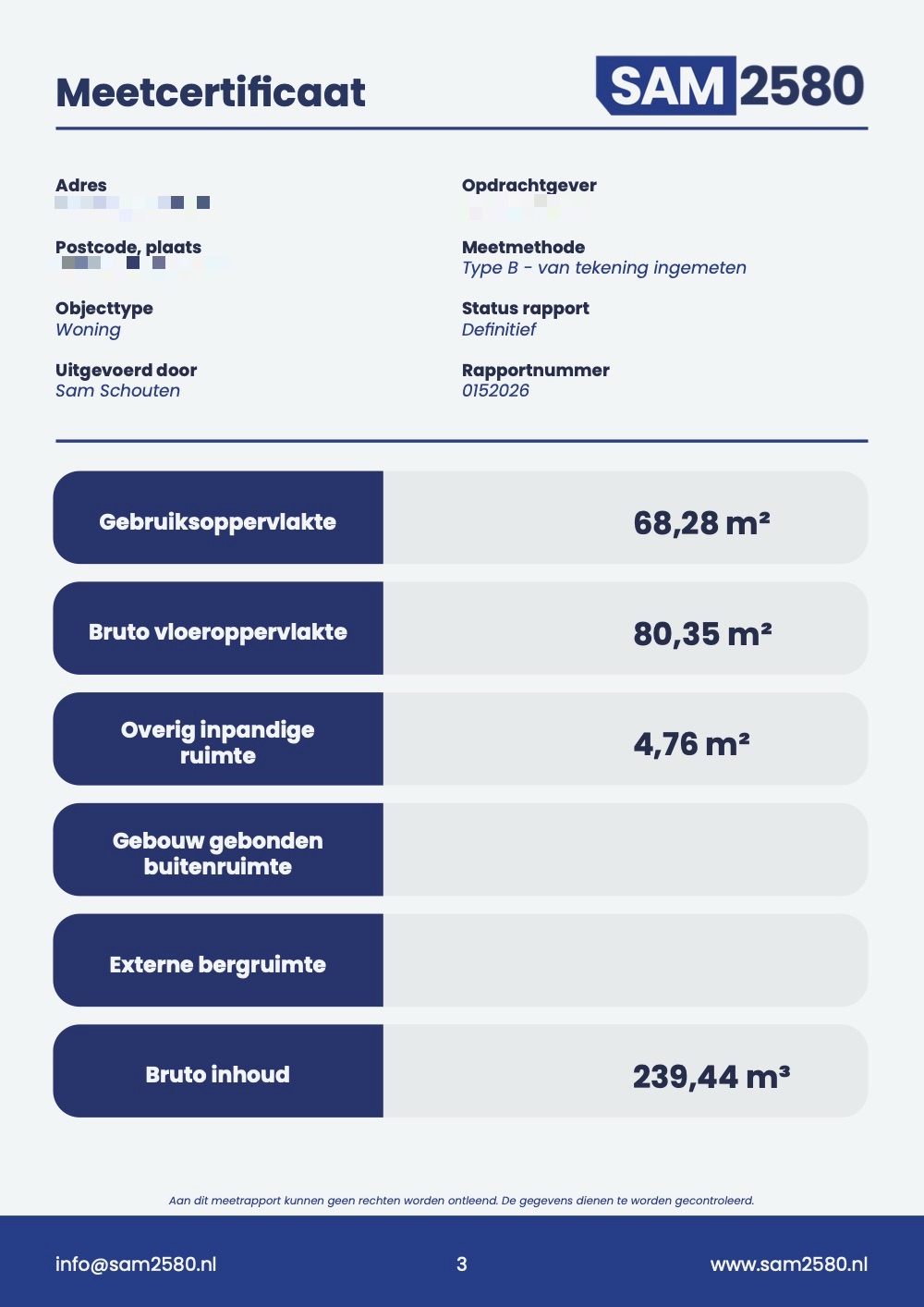 Meetrapport appartement, pagina 3