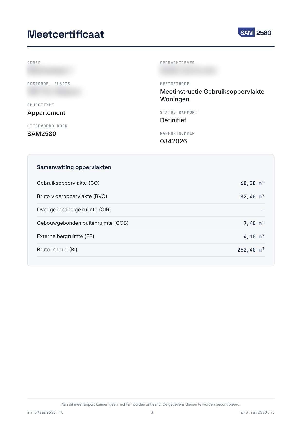 Meetrapport appartement, pagina 3
