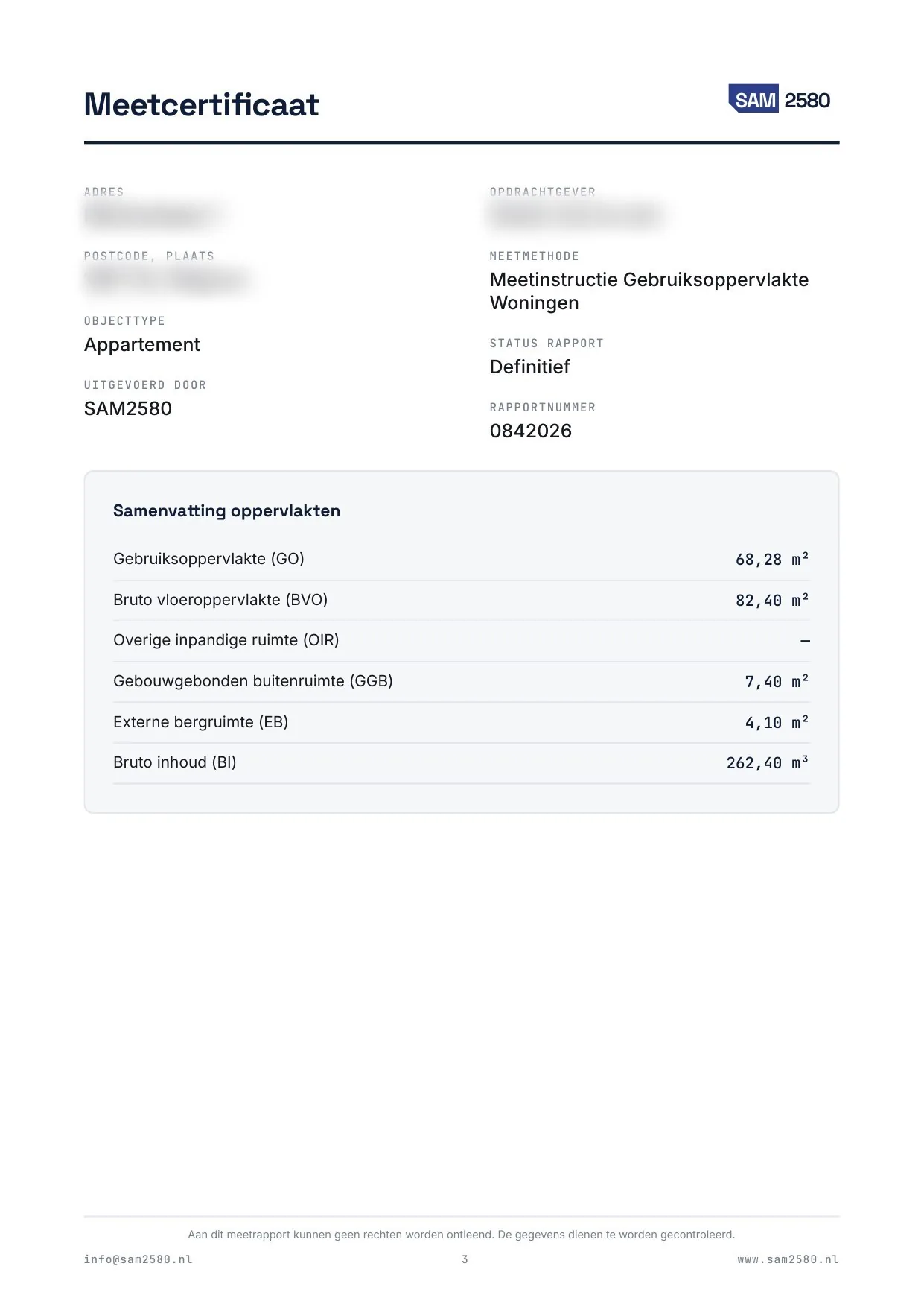 Meetrapport appartement, pagina 3