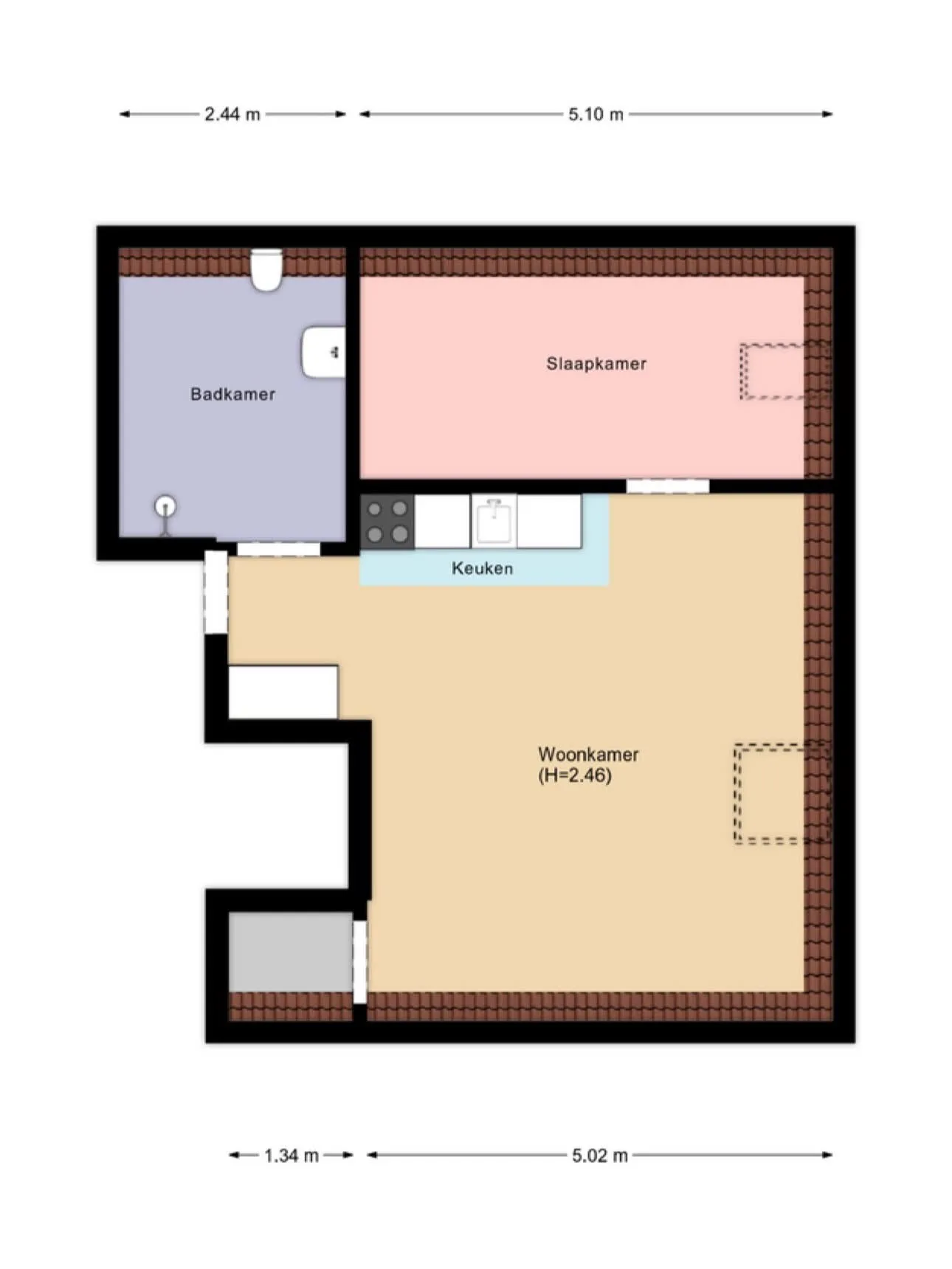 Potloodschets van een appartement naast de opgeleverde 2D plattegrond