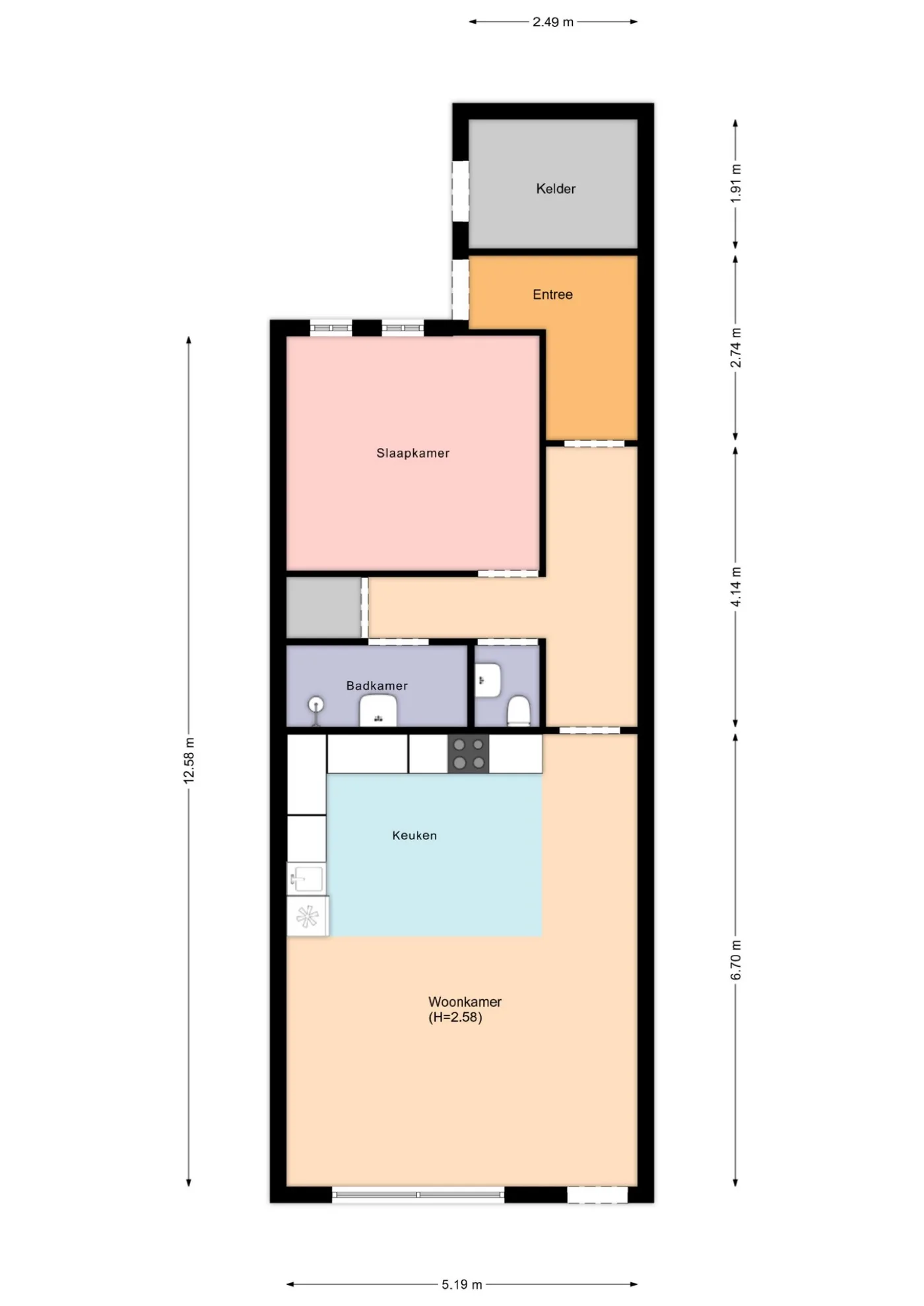 Opgeleverde 2D plattegrond van een appartement, schaalvast getekend